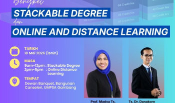 Workshop on Stackable Degree together with Online and Distance Learning (ODL) will be held on 18 May 2026. The insightful sessions will be deliver by two esteemed experts Assoc. Prof. Ts. Dr. Awanis Romli and Ts. Dr. Danakorn Nincarean A/L Eh Phon